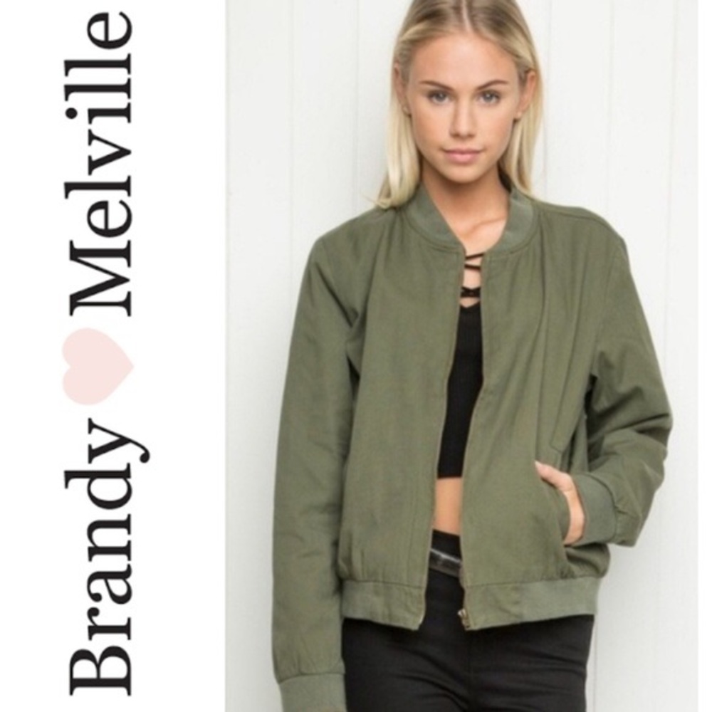 Brandy Melville green bomber jacket